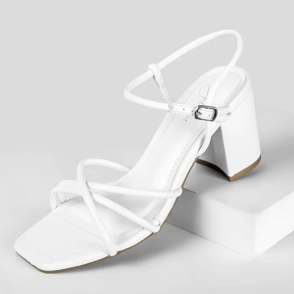 Strappy Square Toe Block Heels - White/Size 8 - Picture 2 of 12